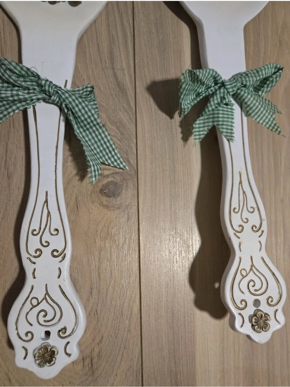 White Ceramic Decorative Fork & Spoon Wall Set with Purple Berry Accents